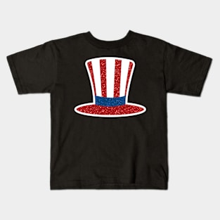 American Flag Top Hat Glitter Kids T-Shirt